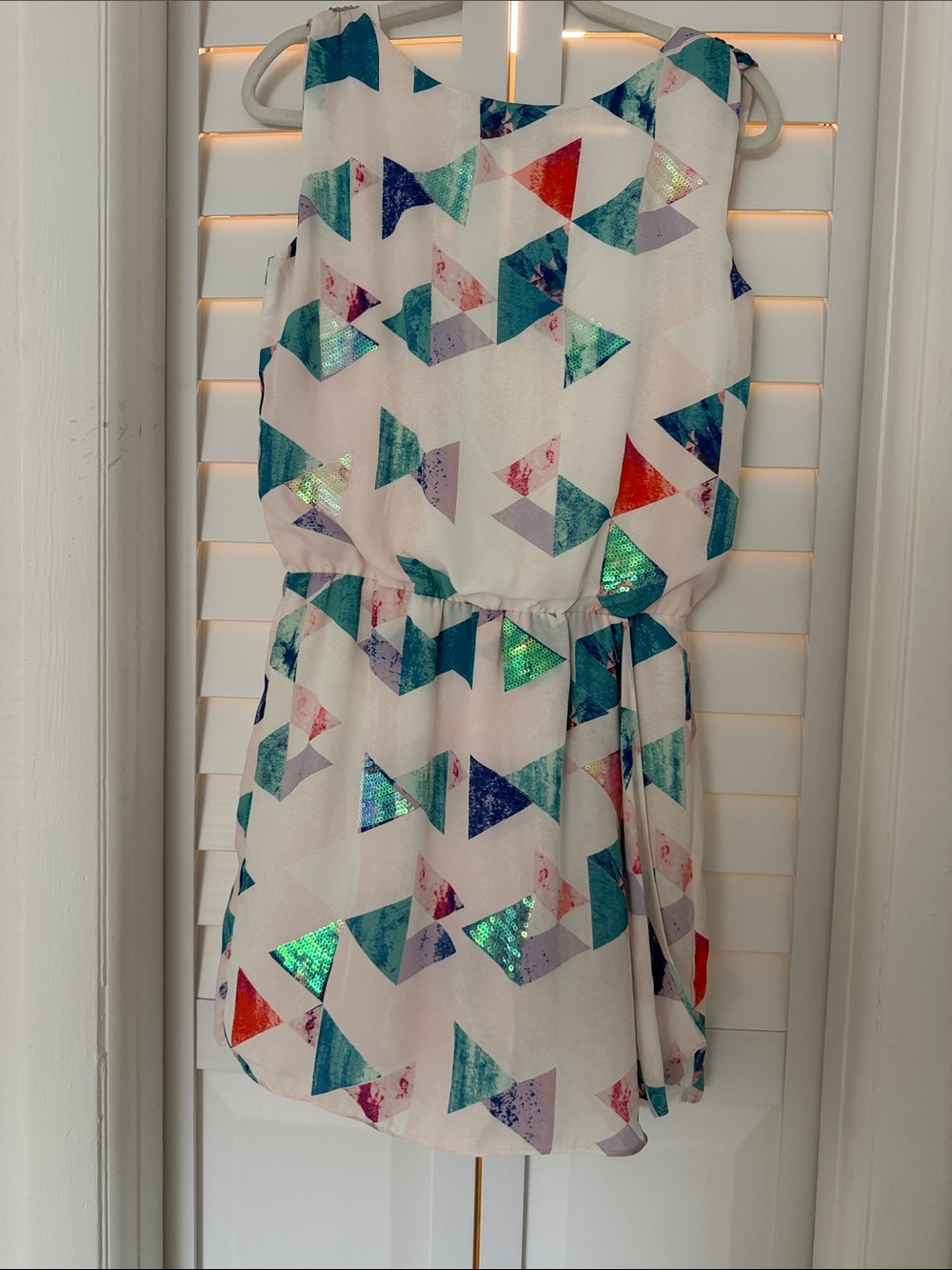 Sam Edelman White Sleeveless Geometric Sequin Dress